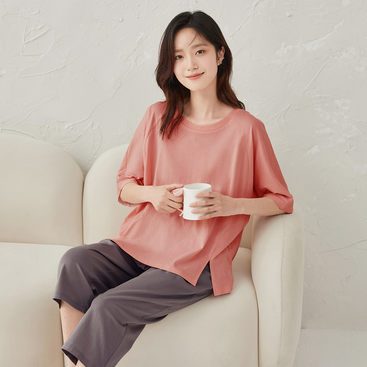 夏季纯棉短袖七分裤睡衣女套装