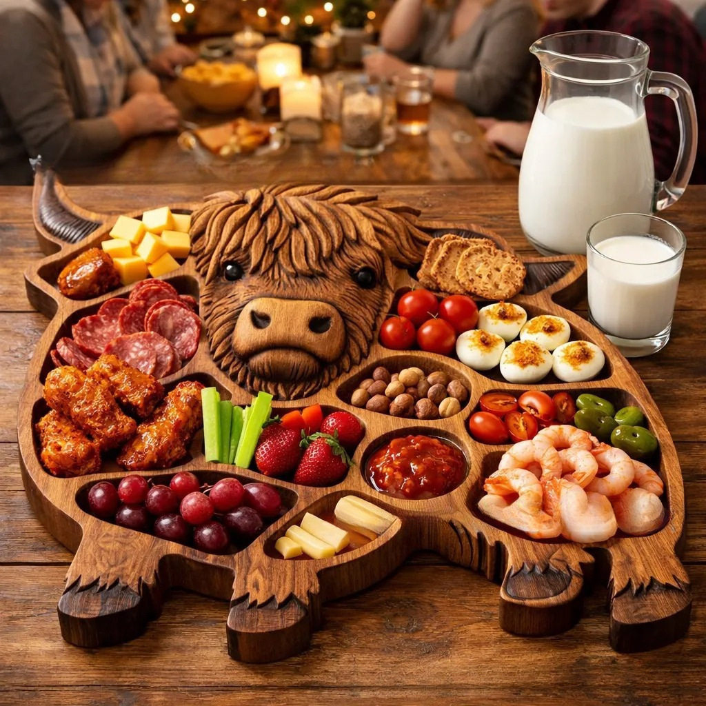 亚马逊新Highland Cow Wooden Charcuterie Board高地牛熟食托盘,餐饮具,餐用托盘,淘宝优惠券,粉丝福利购,淘宝优惠卷