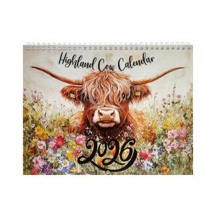 跨境Highland Cow Calendar 2026 桌面摆历年度计划册高地牛日历