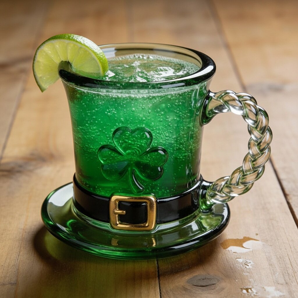 跨境St. Patrick’s Day Leprechaun Hat Glass Mug妖精帽马克杯