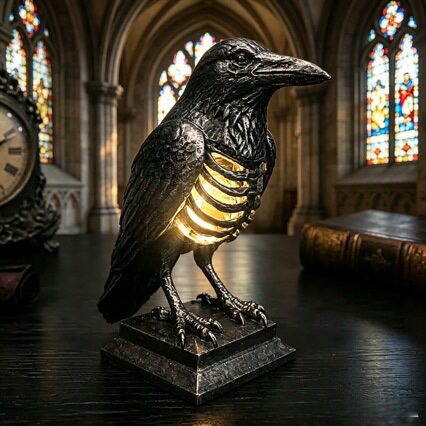 跨境独立站新款Raven Skeleton Lamp渡鸦骨架灯万圣节树脂装饰桌