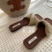 复古凉拖鞋 chao好穿 女夏季 外穿法式 巨舒服 度假草编一字凉拖鞋