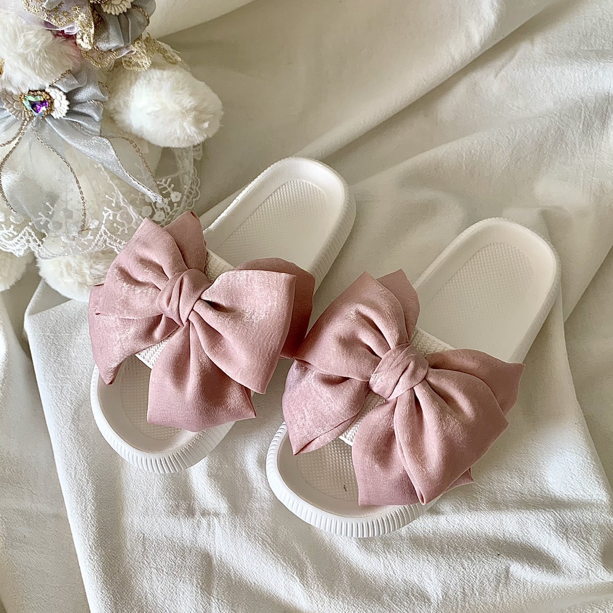 自留~颜色美哭了！粉色蝴蝶结凉拖鞋女ins潮2026夏厚底防滑一字拖,女鞋,一字拖,淘宝优惠券,粉丝福利购,淘宝优惠卷