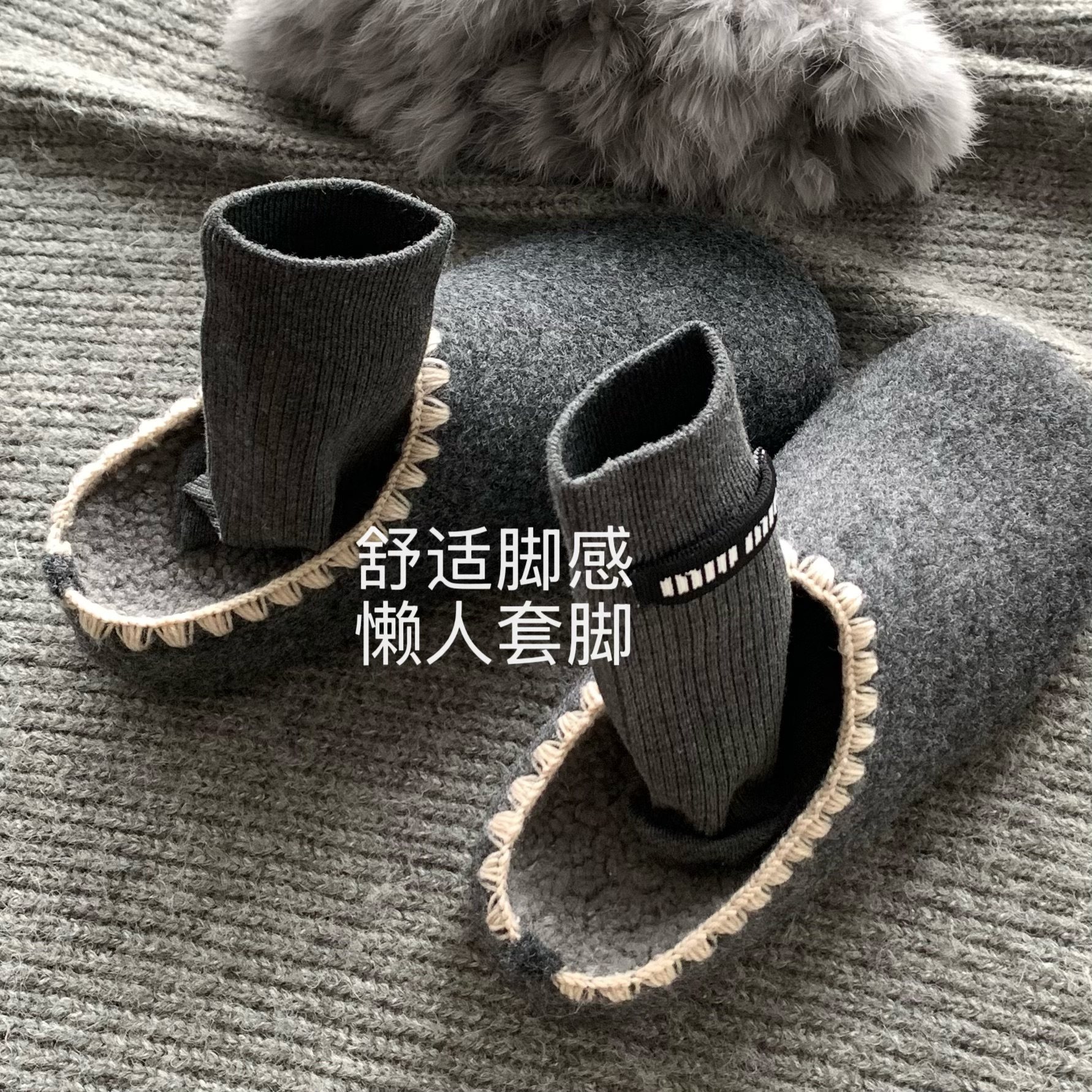 云多拉灰~法式复合保暖拼毛呢勃肯鞋INS休闲设计感小众毛毛鞋女冬,女鞋,毛毛鞋,淘宝优惠券,粉丝福利购,淘宝优惠卷