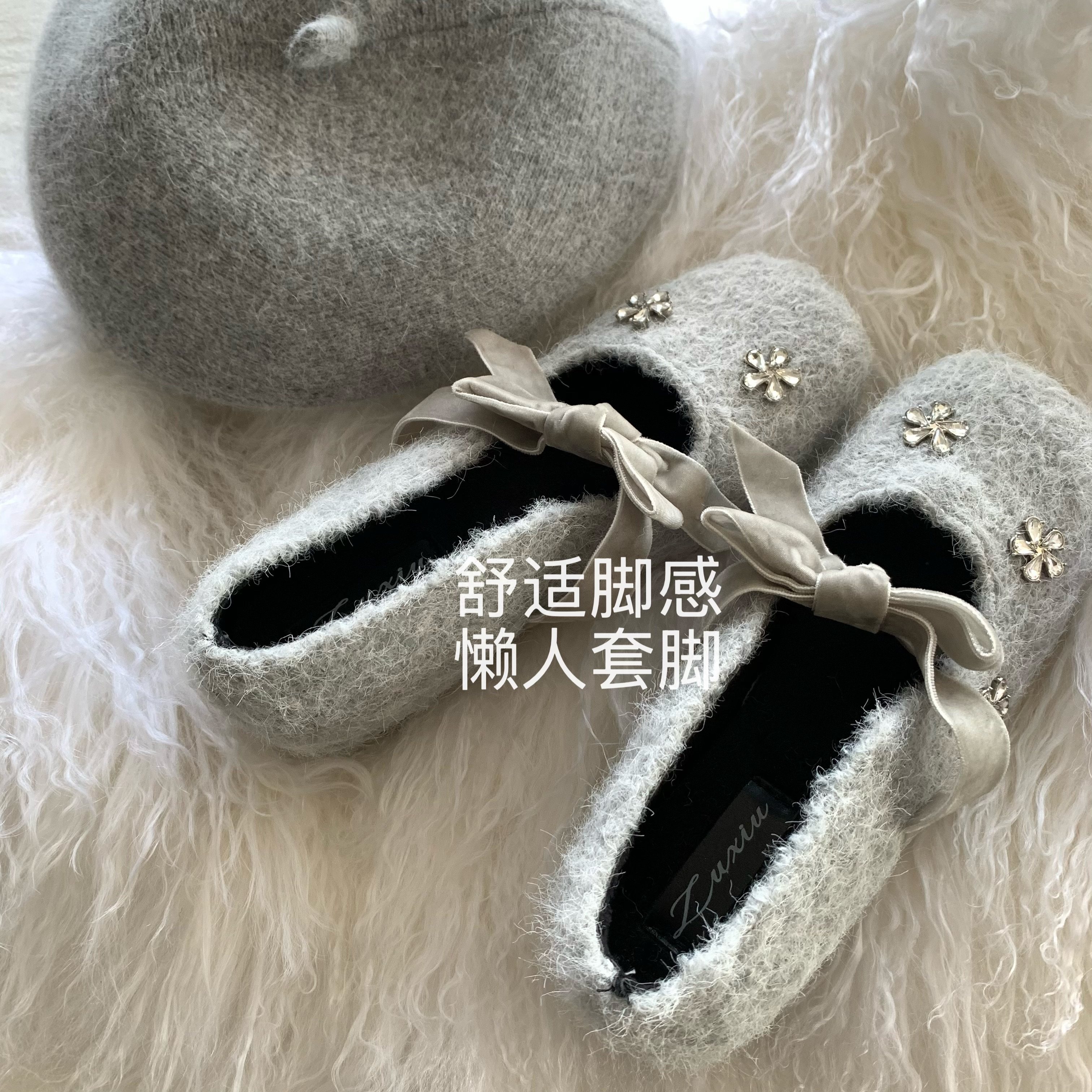 水灵灵清冷灰银~温柔小香风毛绒玛丽珍鞋女INS豆豆鞋内增高毛毛鞋,女鞋,毛毛鞋,淘宝优惠券,粉丝福利购,淘宝优惠卷