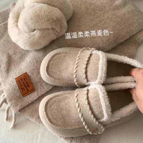 托卡小羊驼~软糯绵羊冬季保暖懒人棉鞋INS通勤加绒厚毛毛乐福鞋女