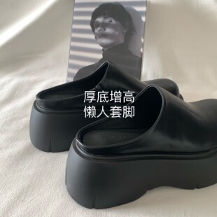 懒人一脚蹬凉拖 女显腿长穆勒鞋 韩国时尚 INS增高厚底6cm包头半拖鞋