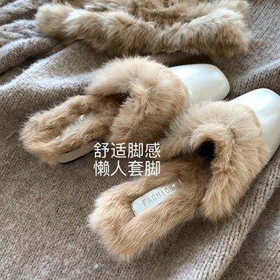 韩国ins百搭厚底毛毛拖鞋女外穿
