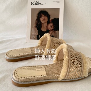 自留好穿！墙推荐~INS草编凉拖鞋女夏季民族风波西米亚度假一字拖