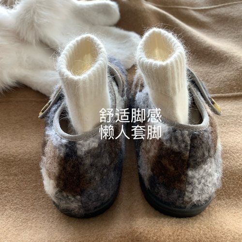 韩国ins魔术贴厚底毛毛鞋女外穿