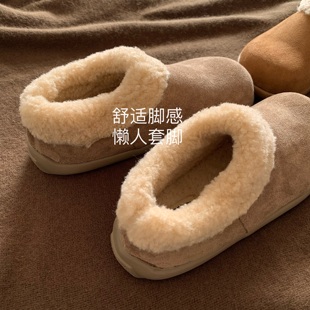 时髦！chic！绒绒丰厚~INS暖暖毛毛勃肯鞋女冬季半拖一脚蹬博肯鞋