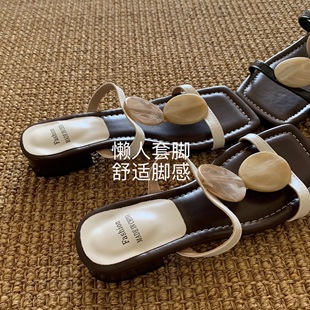 设计感 INS法式 小众 波西米亚 女 露趾一字凉拖鞋 气质罗马沙滩鞋