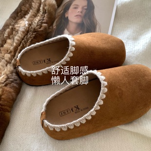 女chic舒适溜街懒人包头半拖鞋 自留入 绝美巨好看毛线编织勃肯鞋