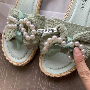 一眼爱上的芥末绿~chic晚风一字拖女夏季清新家居家外穿凉拖鞋