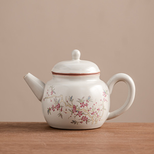 米黄汝窑茶壶陶瓷小茶壶泡茶喝茶家用茶水壶单壶泡茶器功夫茶具