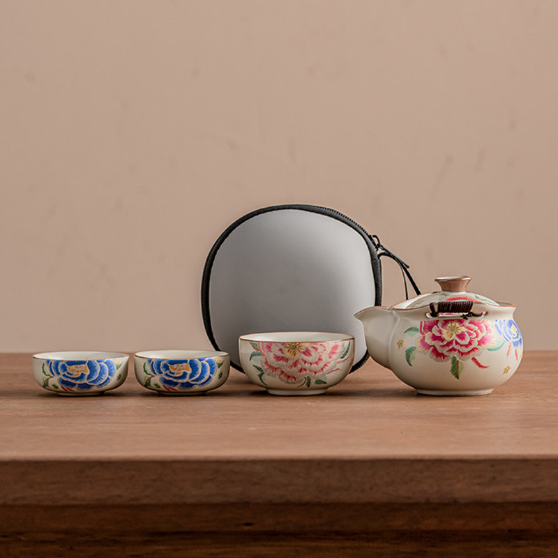 国潮便携旅行茶具套装一壶四杯旅行带精美茶盘精致中式旅行收纳包,餐饮具,旅行茶具,淘宝优惠券,粉丝福利购,淘宝优惠卷