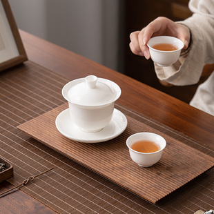 羊脂玉盖碗茶杯单个高档德化白瓷泡茶碗三件套三才杯大号功夫茶具