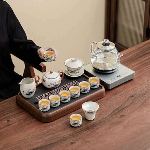 新款汝窑荷塘清趣茶具套组自动便捷送礼自用俱佳打造惬意品茶时光
