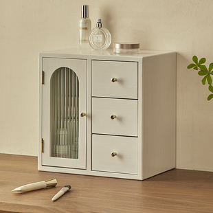 实木桌面抽屉收纳盒化妆品长方形白色收纳柜梳妆台护肤品防尘木盒