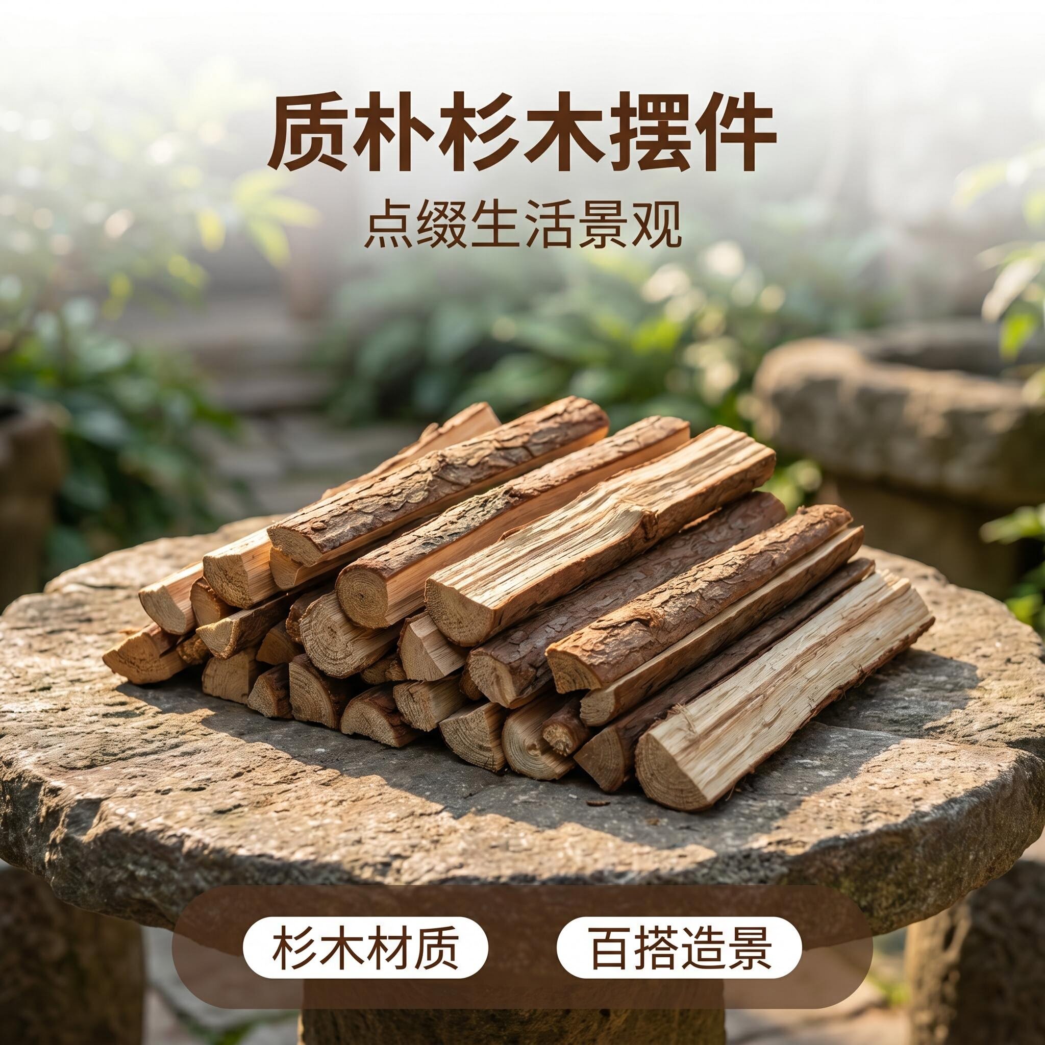 杉树枝劈柴摆件橱窗垫台门店摆