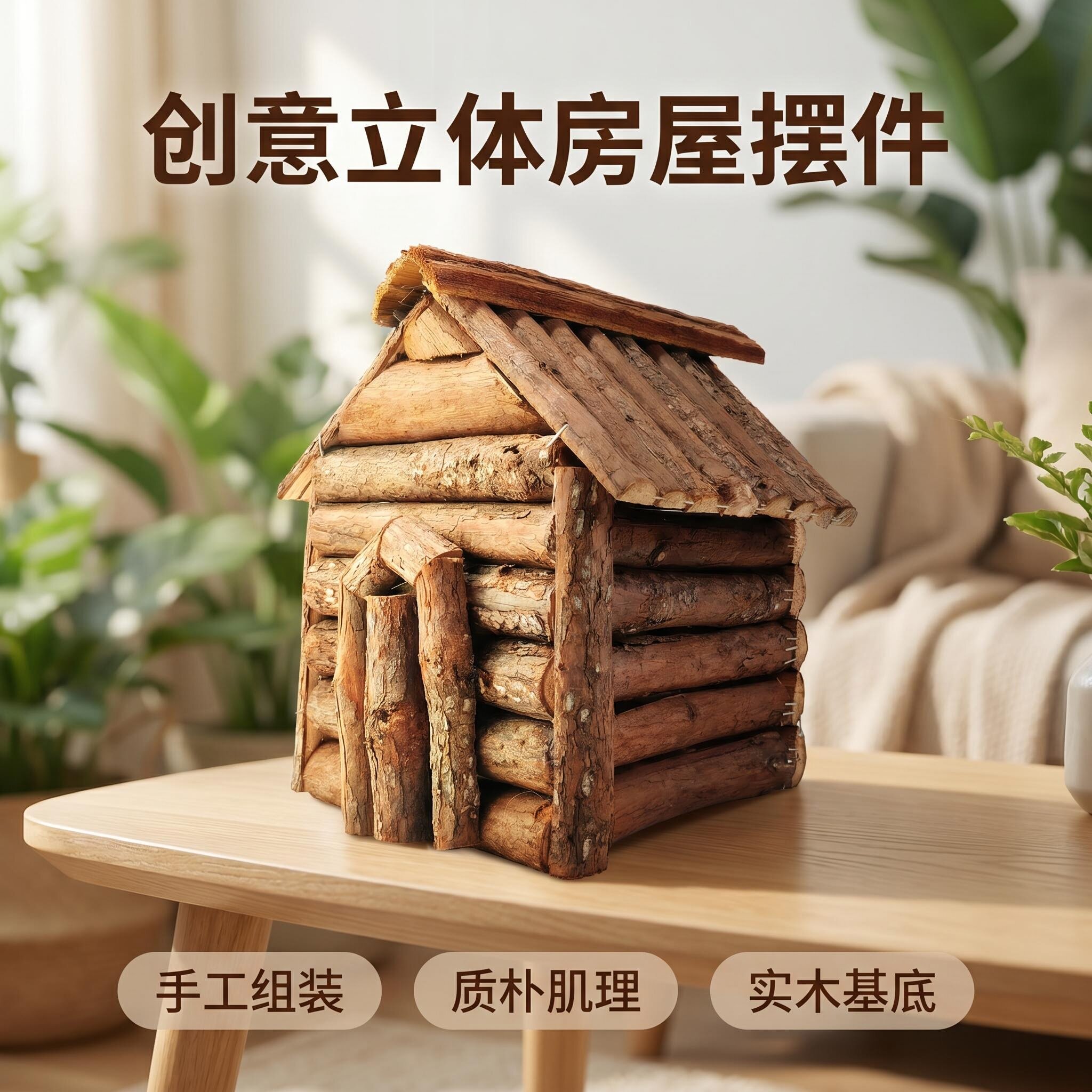 杉树枝立体房屋造型森系造景摆件