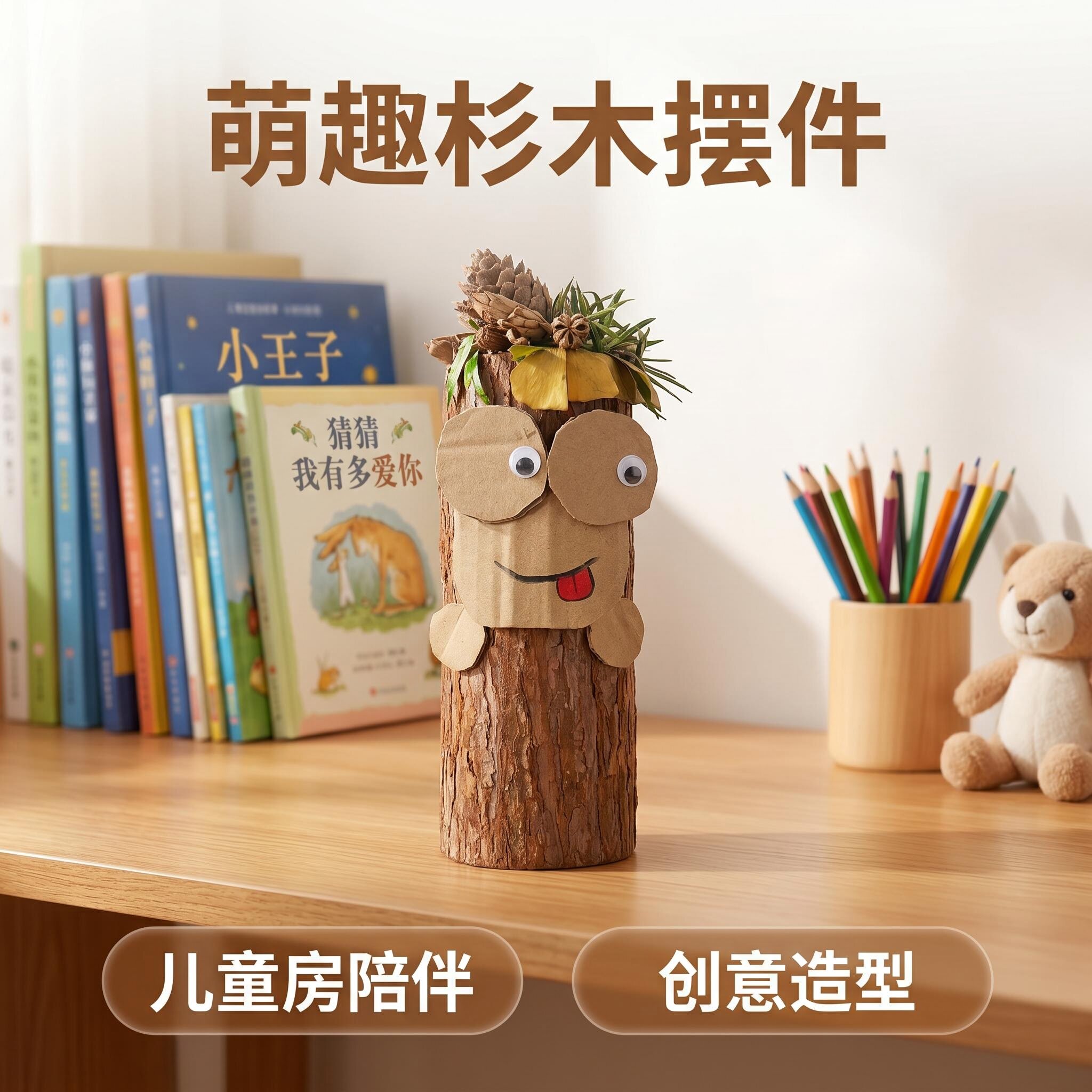 杉木桩人摆件书桌布景造型手工