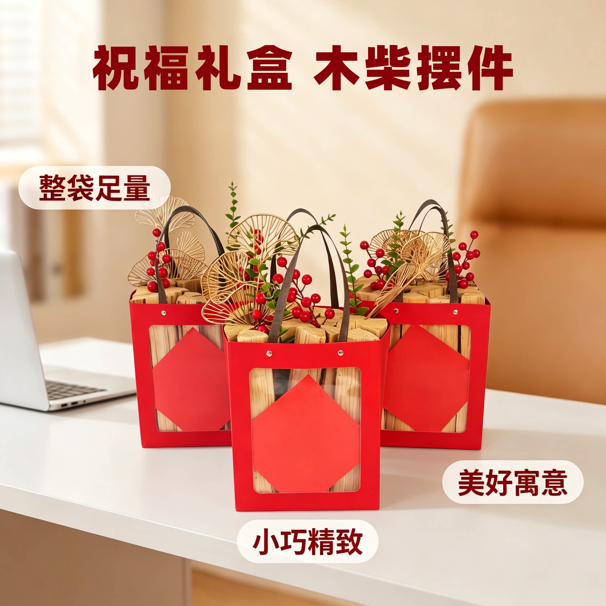杉木块无皮满袋聚财吉木盈福摆件