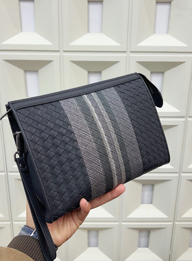2025新款男士编织真皮手拿包大容量商务休闲信封手抓包