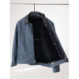 HolyMen | 植鞣牛皮领拼接獭兔马甲岗山牛仔外套