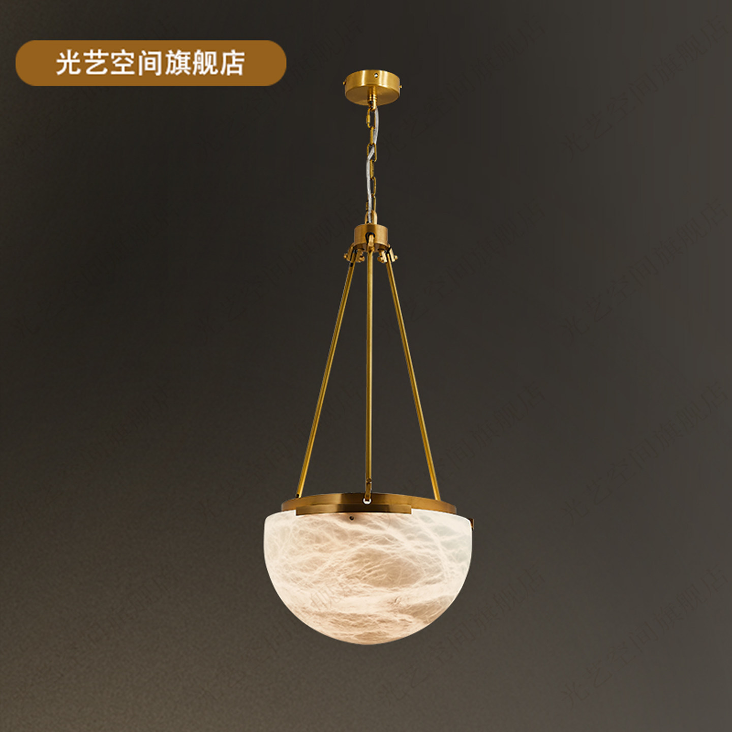 现代简约西班牙进口云石客厅吊灯铜质三头圆球造型天然云石纹吊灯