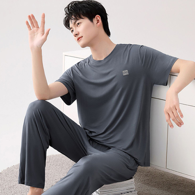 莫代尔睡衣男士夏季短袖长裤休闲简约可外穿加大码5XL家居服套装