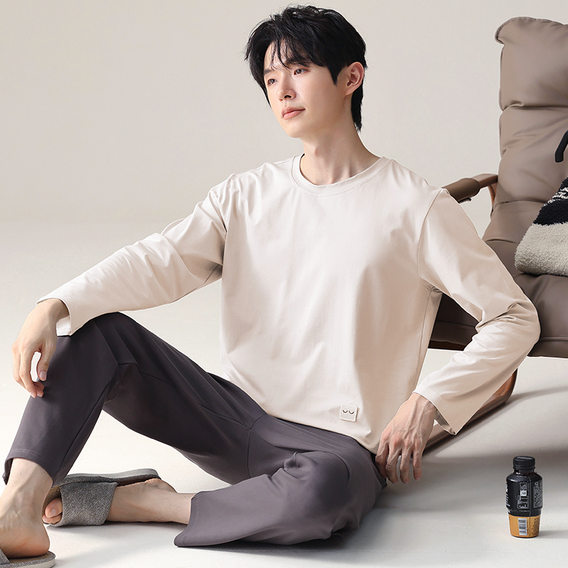 莫代尔亲肤长袖睡衣男士春秋款青少年大码秋冬休闲运动家居服套装