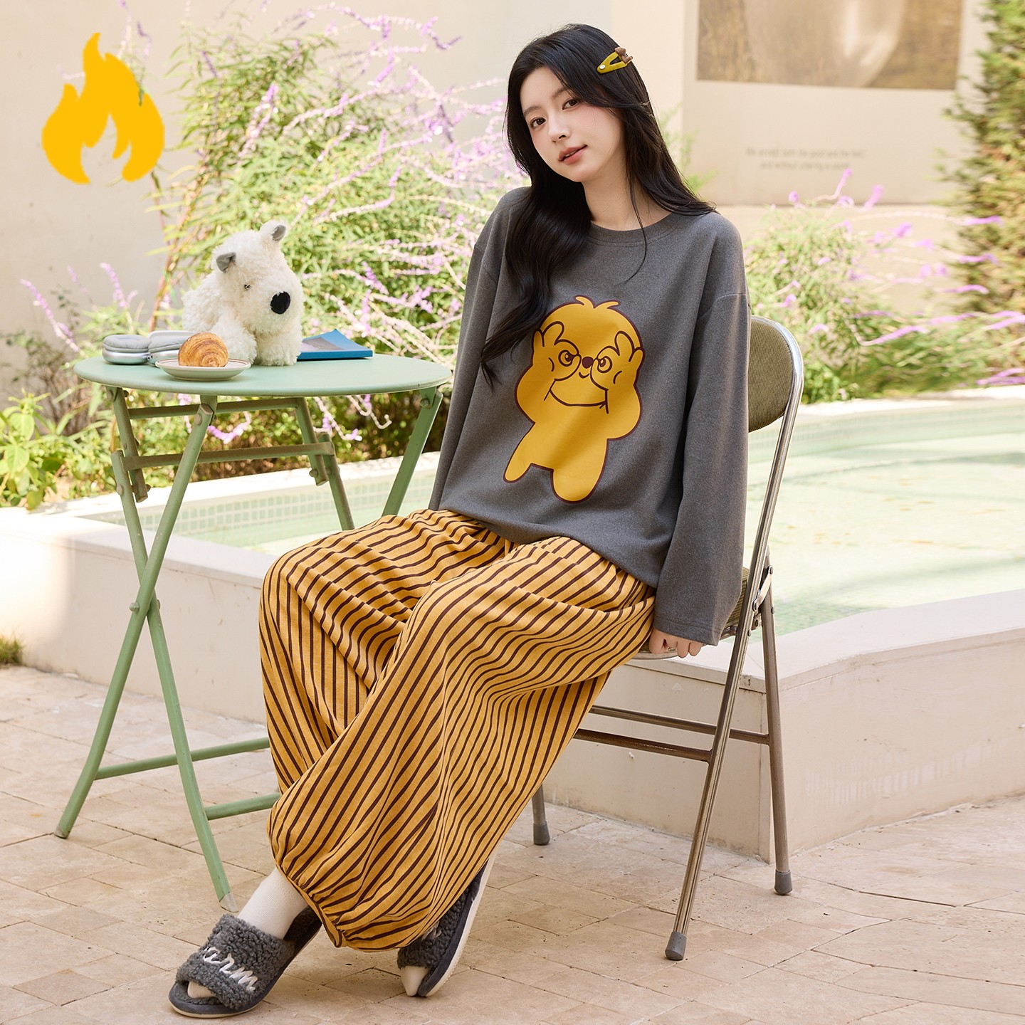 2026秋冬季德绒睡衣女长袖卡通条纹裤女生加厚保暖羊绒家居服套装