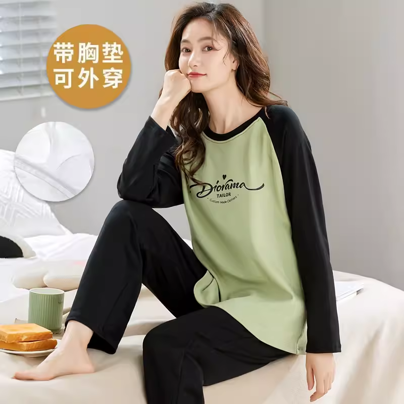自带胸垫一体睡衣女款春秋季