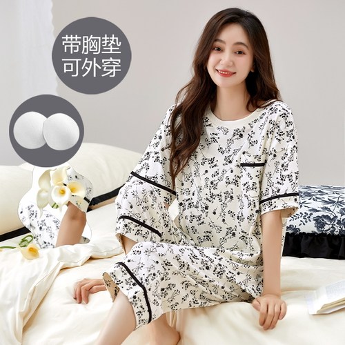 睡衣女士夏季短袖七分裤套装