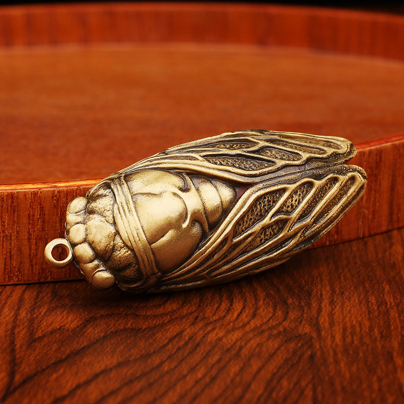 知了纯黄铜摆件钥匙扣挂件大号手