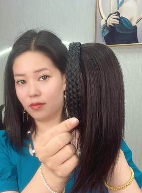 真发辫子发箍刘海一体假发女隐形头顶补发遮白发增发量前额刘海片