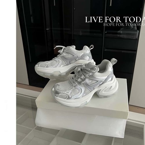 7.5cm增高哦~银白色厚底老爹鞋女