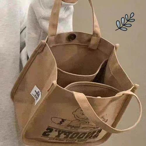 分隔帆布包多层托特包