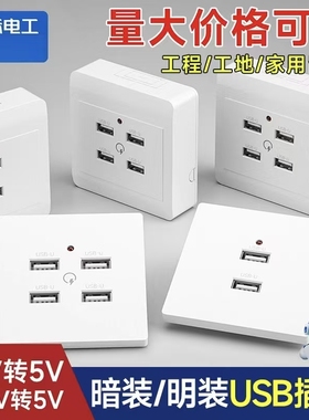 明暗装86型多位220V伏转5VUSB插座工地宿舍手机typeC充电插座家用