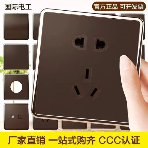 咖啡色墙壁开关插座国际电工五孔
