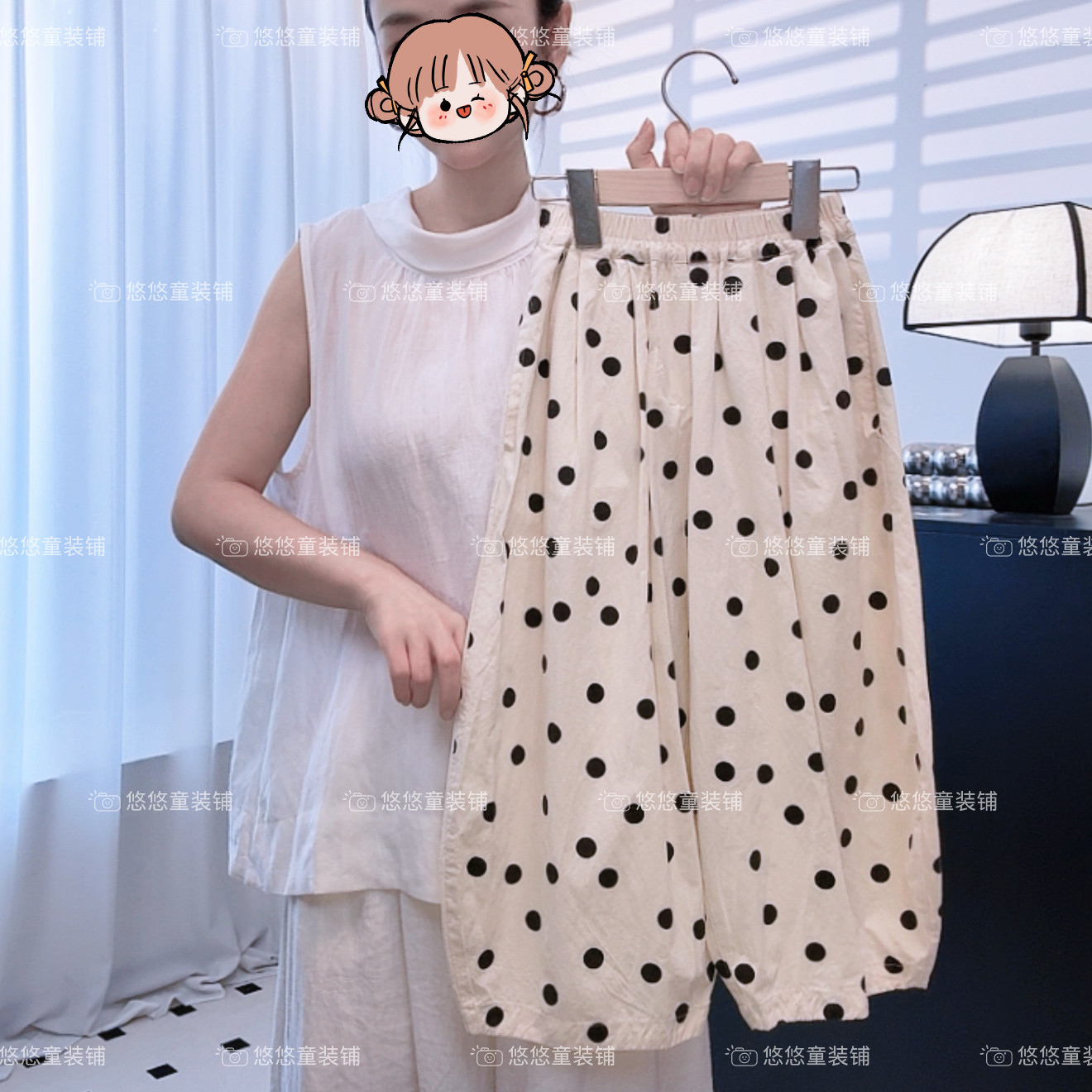夏季透气女童韩系小众设计百搭休闲波点九分裤
