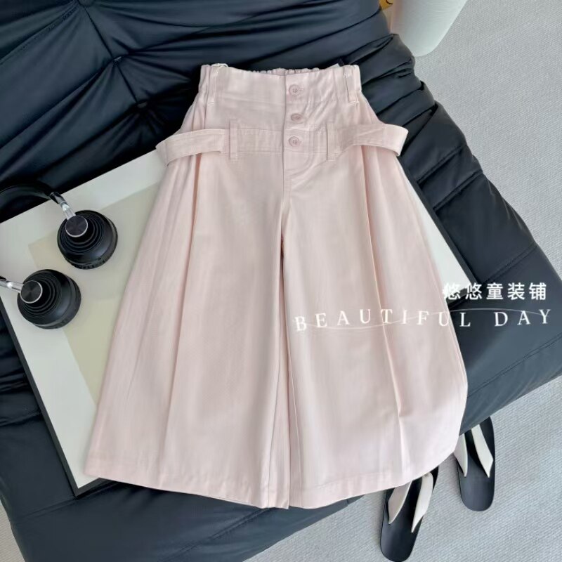 现货夏季透气女童韩系小众设计百搭休闲花边拼接九分裤