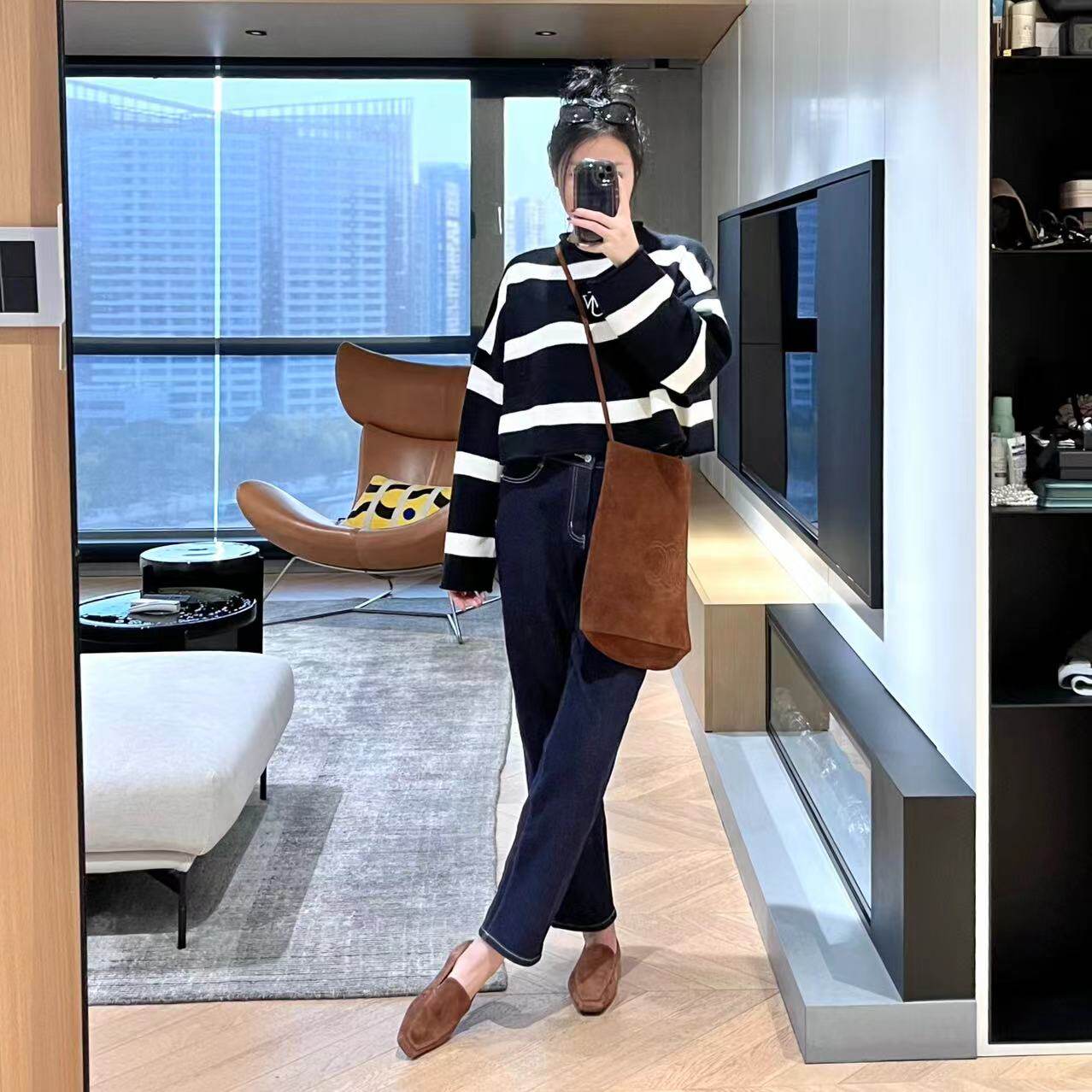 英国JW买手设计款混羊绒条纹毛衣+EP加绒牛仔裤