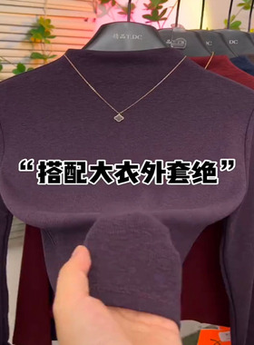 2025年春秋酱紫色半高领长袖袖T恤女搭配内搭显瘦百搭中领打底衫