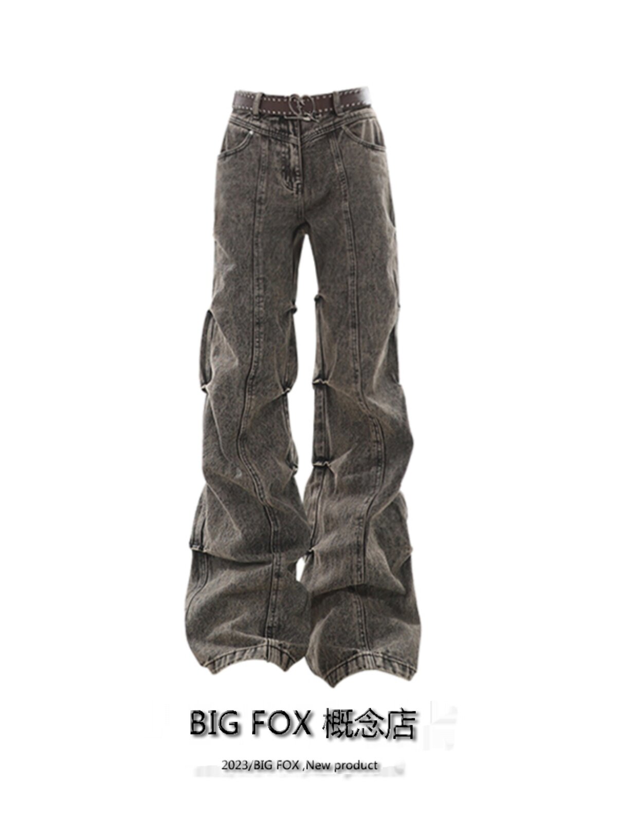 BIG FOX 틈새 바지 오래된 복고풍 주름 디자인과 살짝 플레어 진 여성용 2023 새로운 가을 트렌드