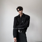 黑沧社 轻奢亮片刺绣设计感短款 垫肩外套男高级感cleanfit夹克潮