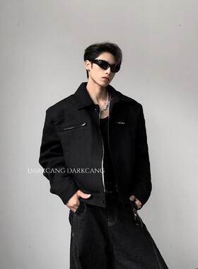 黑沧社/轻奢60%羊毛cleanfit垫肩夹克棉服男冬季夹棉加厚短款外套