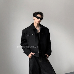 黑沧社/轻奢60%羊毛cleanfit垫肩夹克棉服男冬季夹棉加厚短款外套