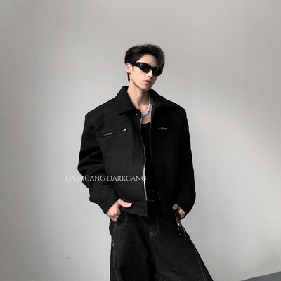 黑沧社/轻奢60%羊毛cleanfit垫肩夹克棉服男冬季夹棉加厚短款外套